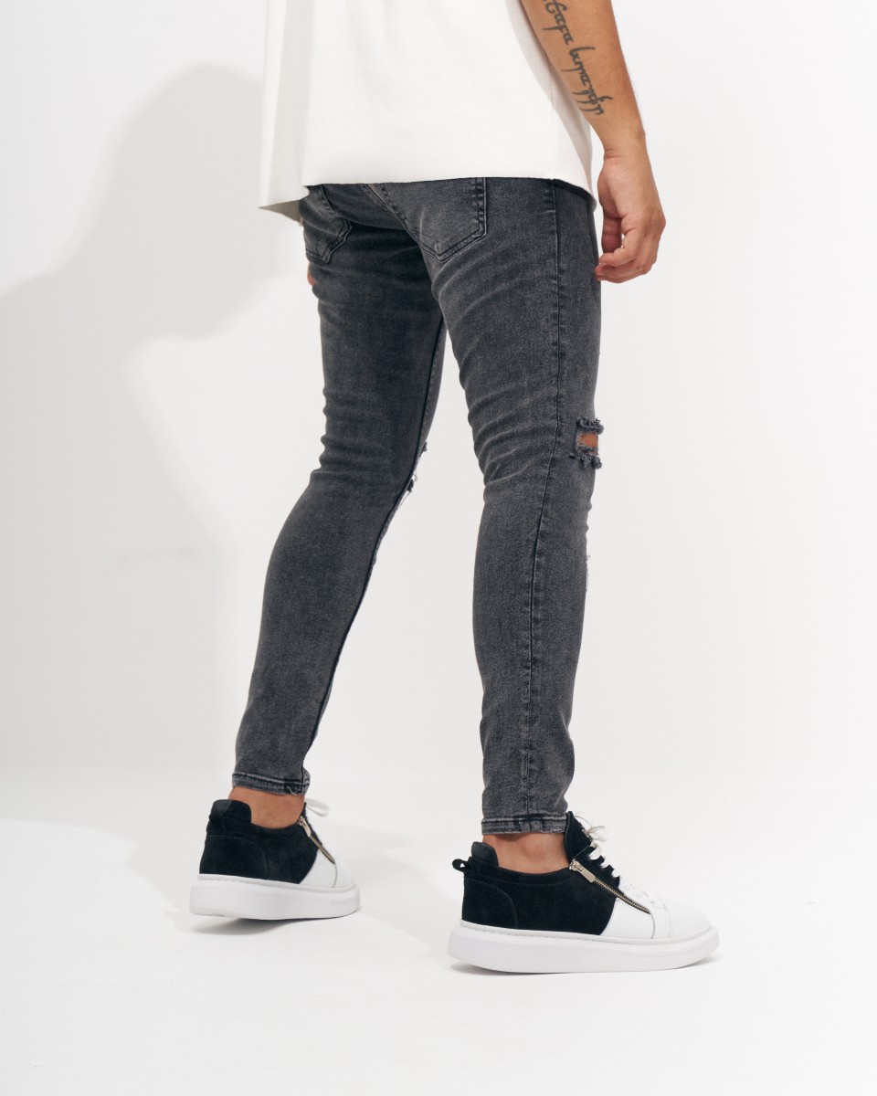 Heren Skinny Antraciet Jeans met Gescheurde Knien | Martin Valen