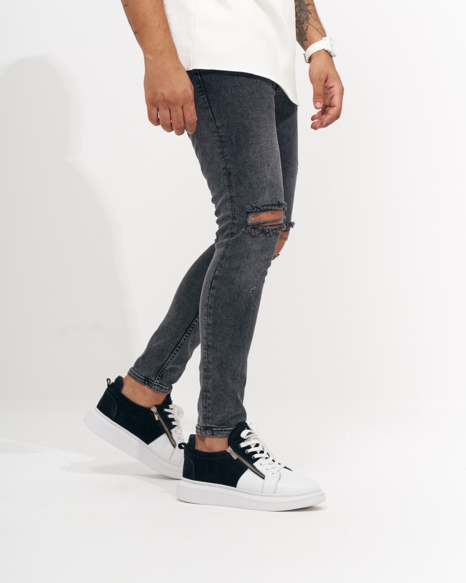 Herren Skinny Jeans in Anthrazit mit zerrissenen Knien | Martin Valen