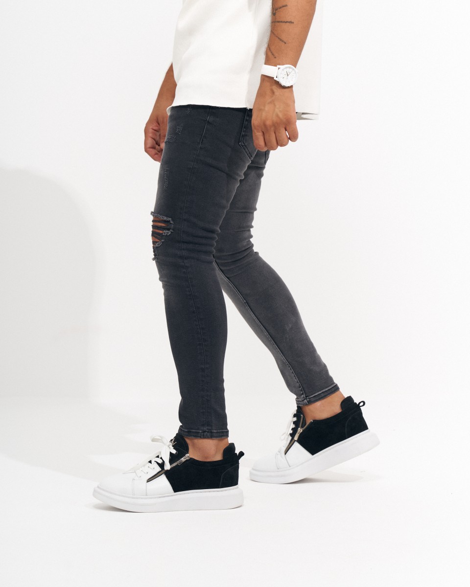 Heren Skinny Fit Vintage en Gescheurde Antraciet Jeans | Martin Valen
