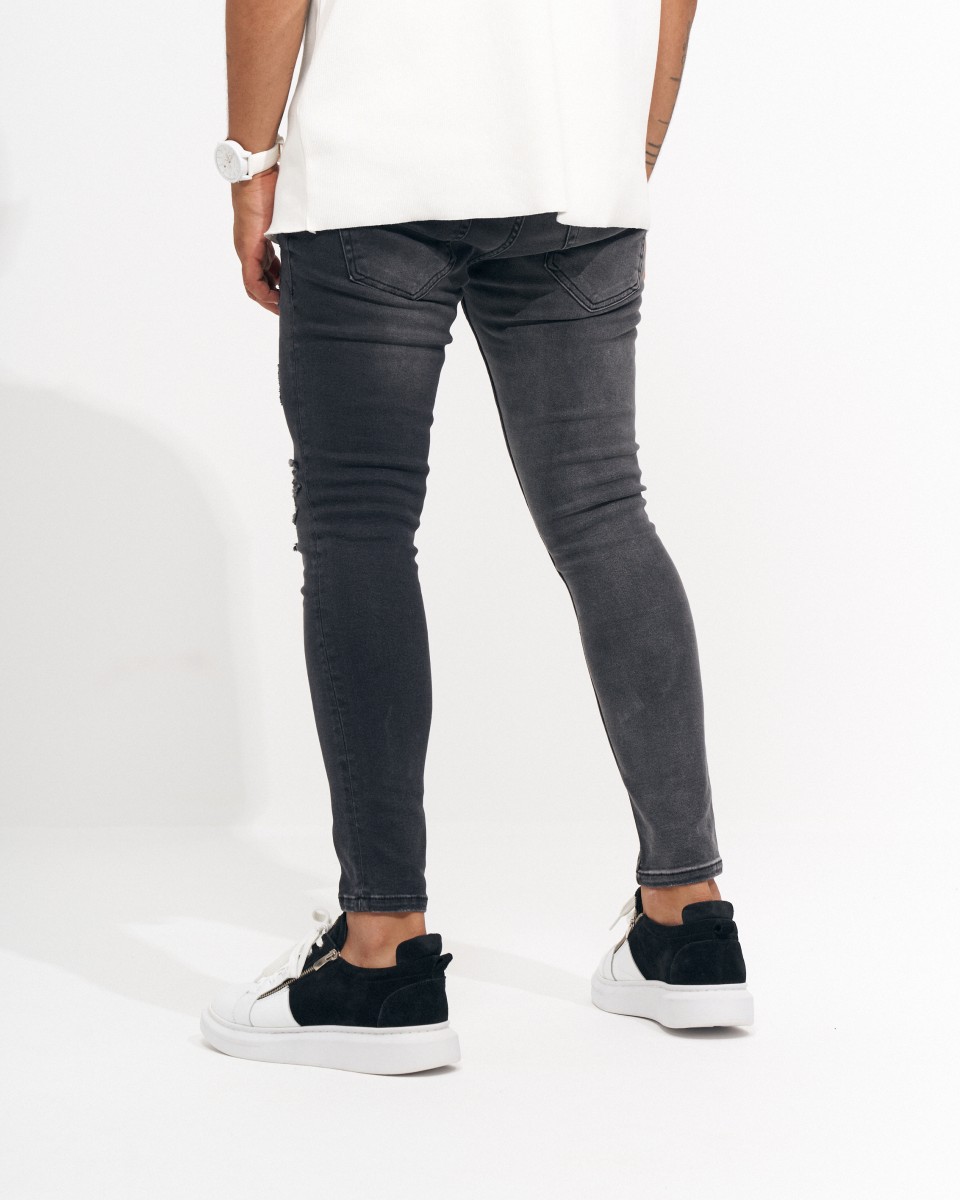Jeans Antracite Vintage e Rasgados de Corte Skinny para Homens | Martin Valen