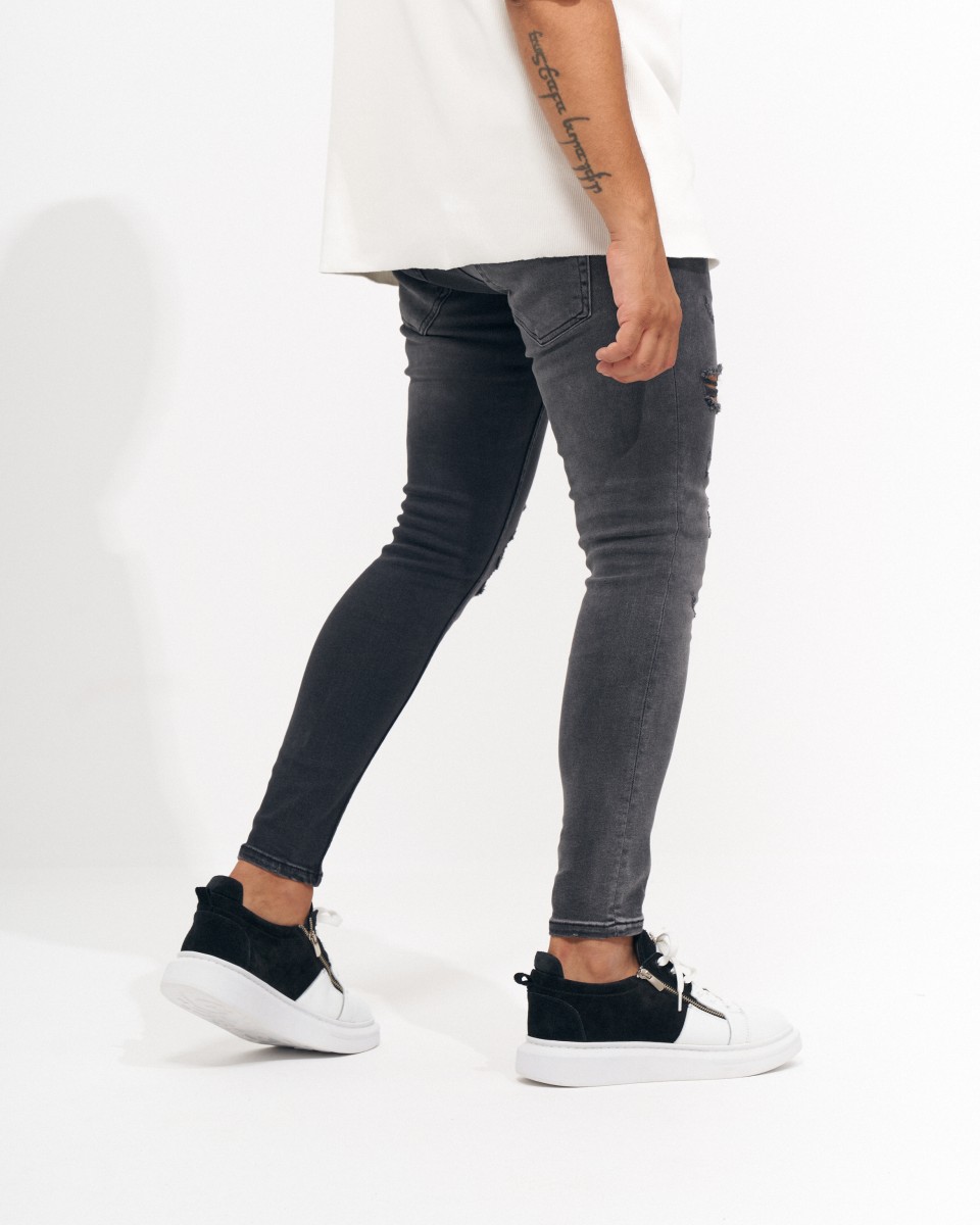 Jeans Antracita Vintage y Rasgados de Corte Skinny para Hombres | Martin Valen