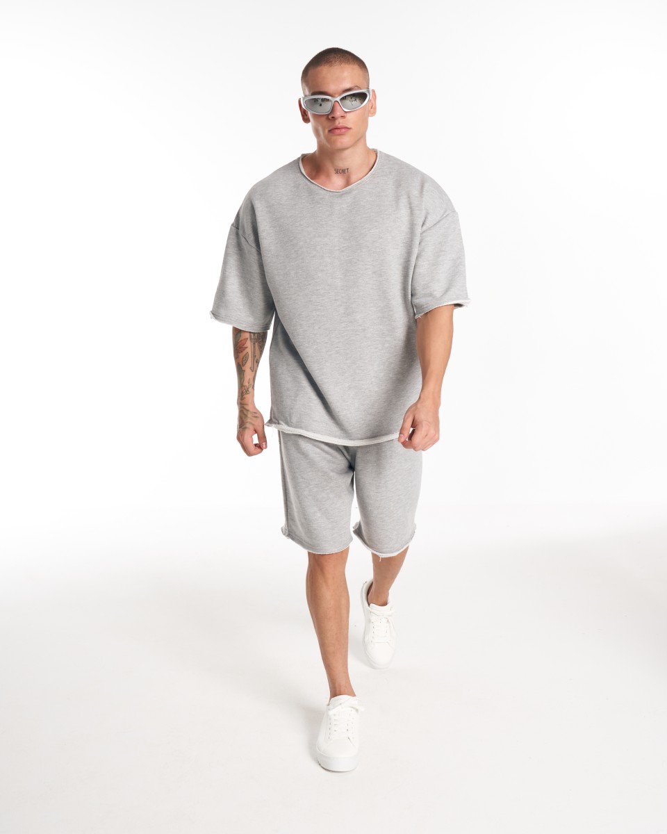 Men's Oversized Thick Fabric Gray Shorts Suit | Martin Valen