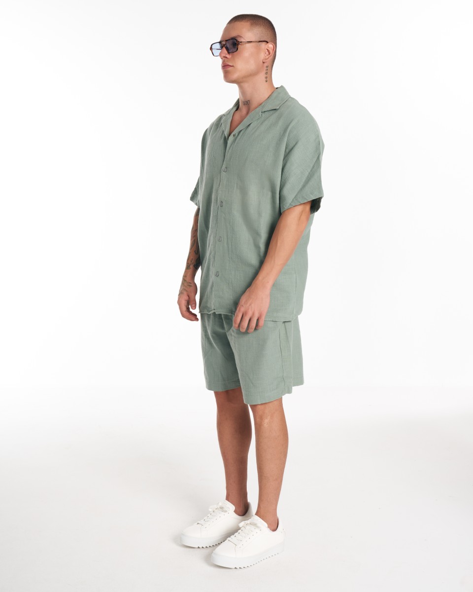 Men's Oversized Linen Shorts Set Khaki | Martin Valen