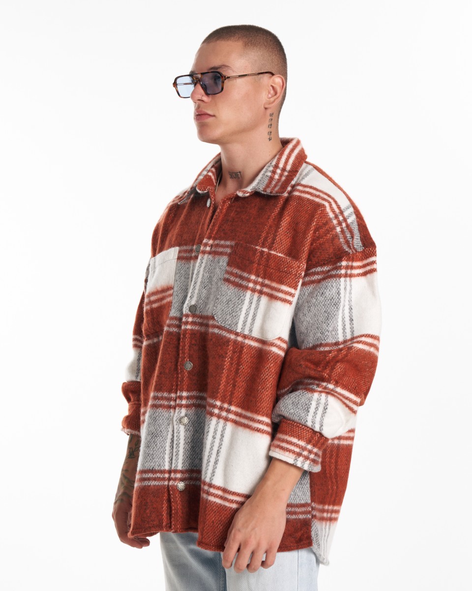 Camisa Xadrez Vermelha em lã Oversize para Homem | Martin Valen