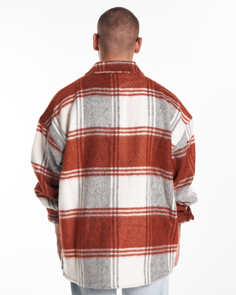 Men's Oversized Woolen Check Tile Red Shirt | Martin Valen