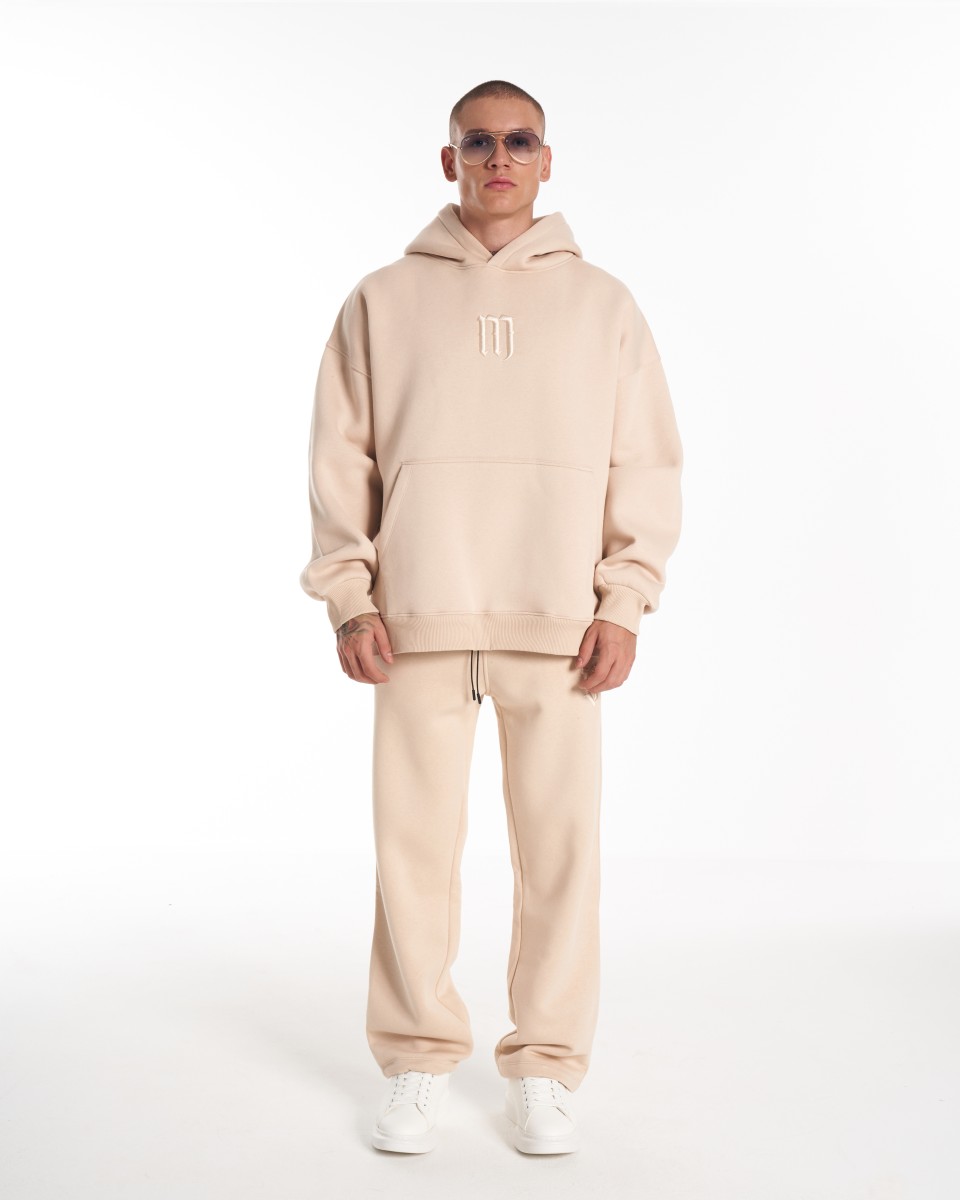 Insignio 3D Designer Embroidery Oversized Hoodie Tracksuit - Bege
