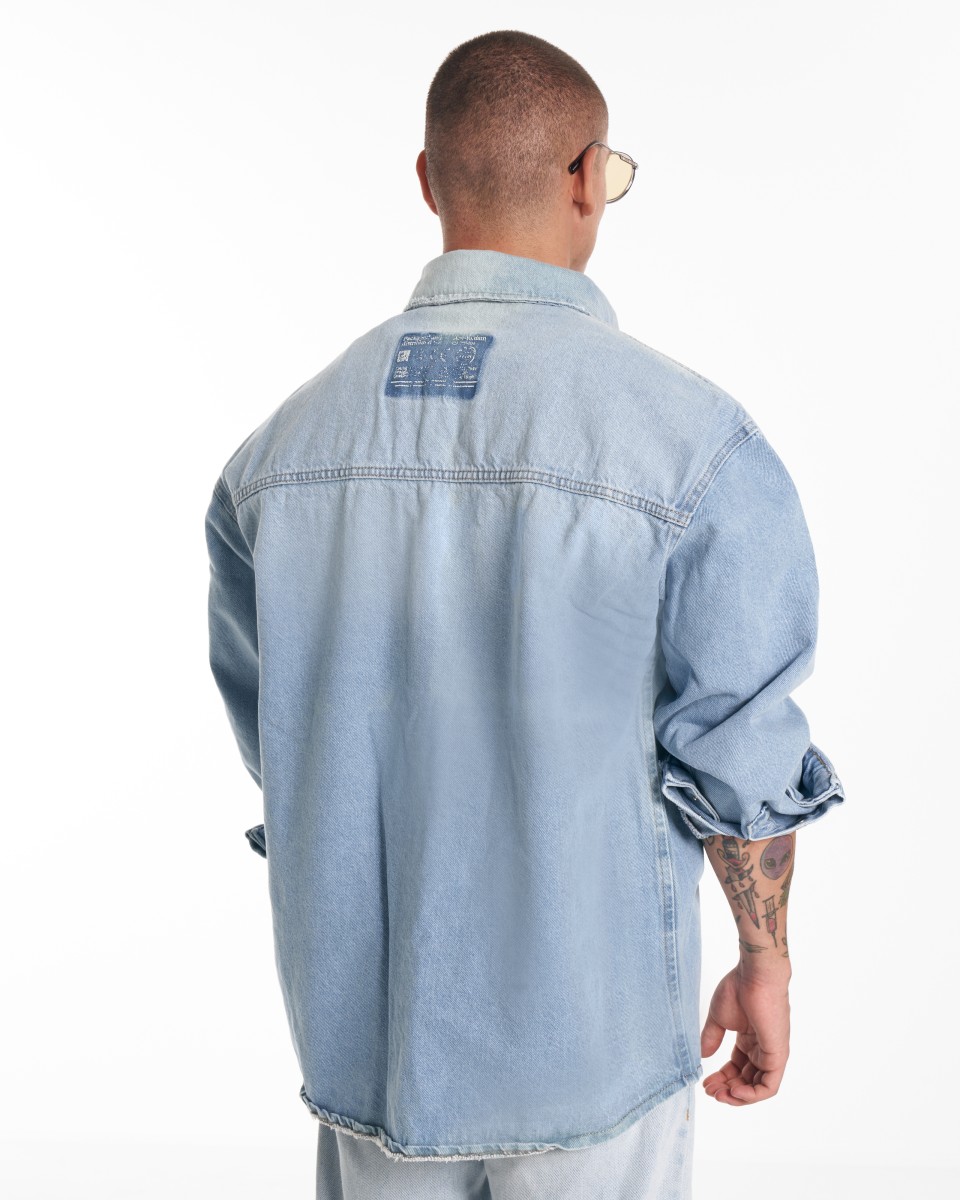 Men's Oversized Pocket Detail Ice Blue Denim Shirt | Martin Valen
