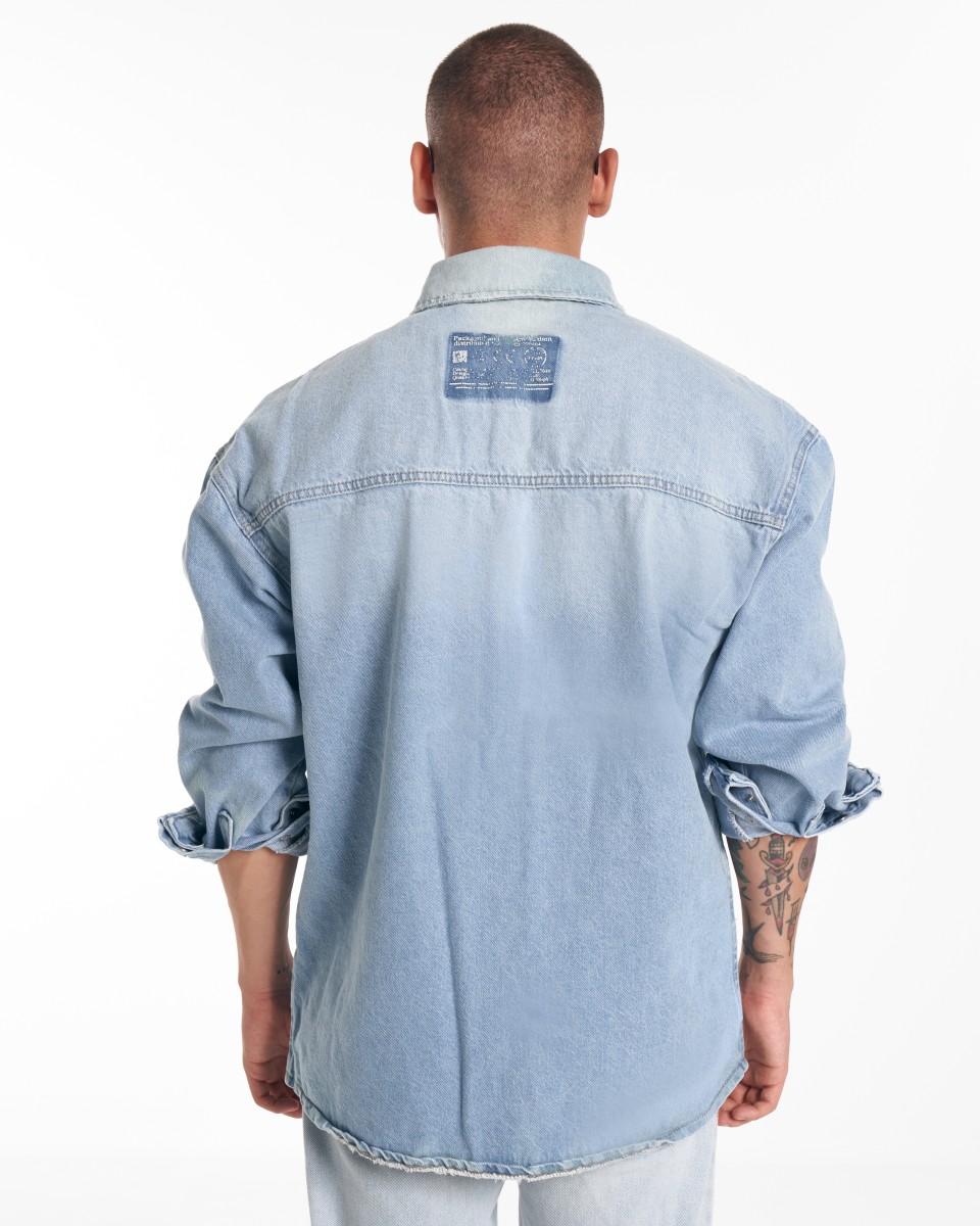 Camisa Vaquera Azul Hielo con Detalle de Bolsillo Oversized para Hombre | Martin Valen