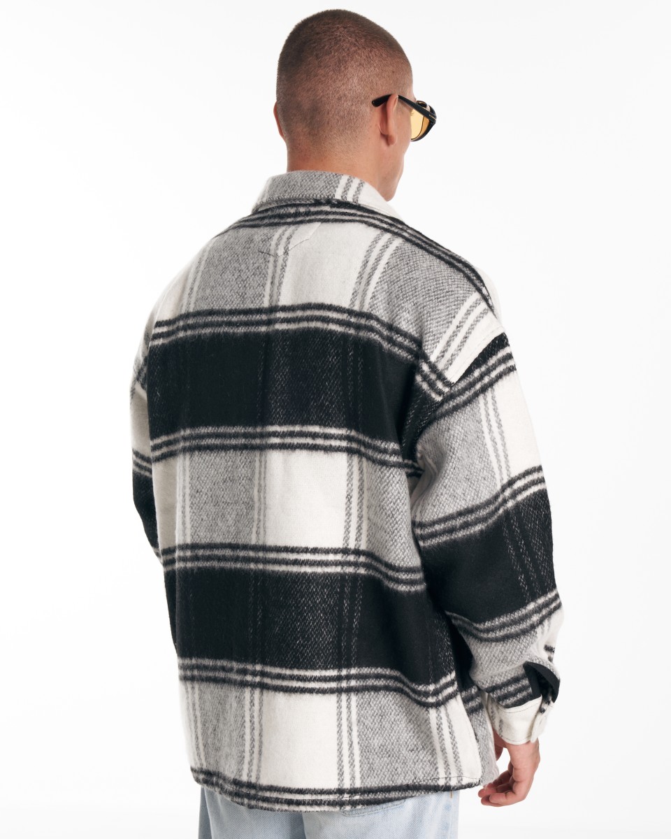 Men's Oversized Woolen Check Black Shirt | Martin Valen