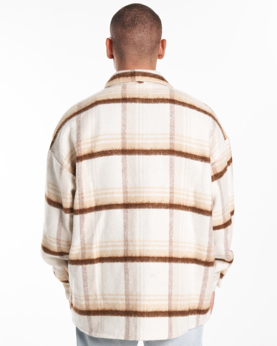 Men's Oversized Woolen Check Ecru Shirt | Martin Valen