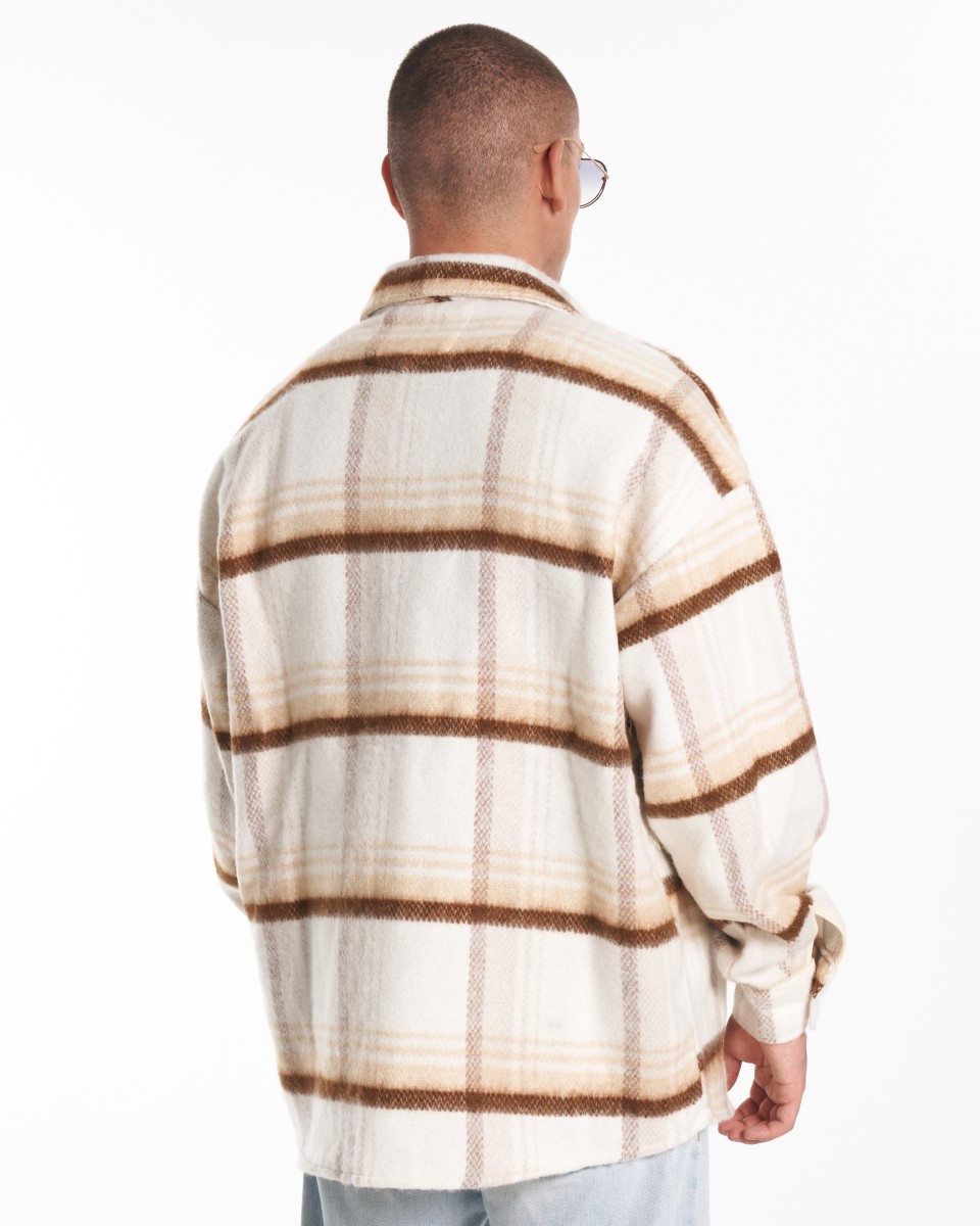Men's Oversized Woolen Check Ecru Shirt | Martin Valen