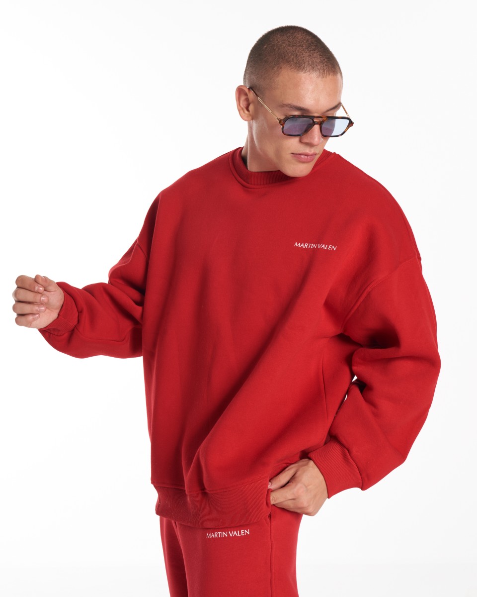 Martin Valen Designer Oversized Sweatshirt Tracksuit Set - Red