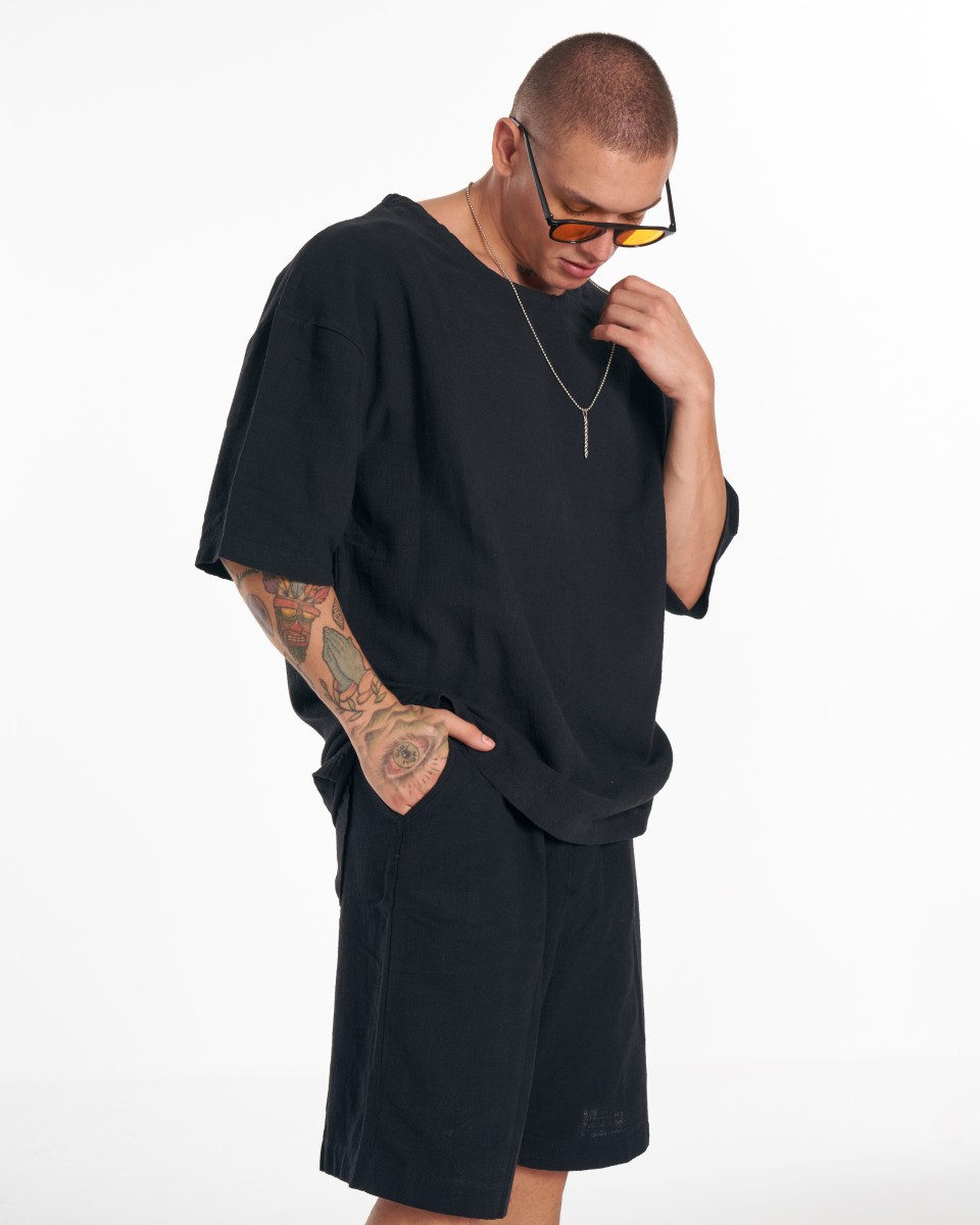 Мужской твилловый короткий спортивный костюм с карманом в черном | Martin Valen