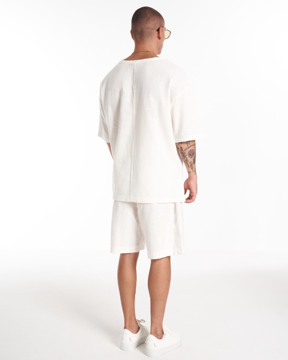 Men's Oversized Linen Shorts Set White | Martin Valen