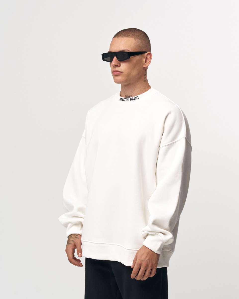 Hommes Sweatshirt Oversize Col Rond, Blanc Cassé