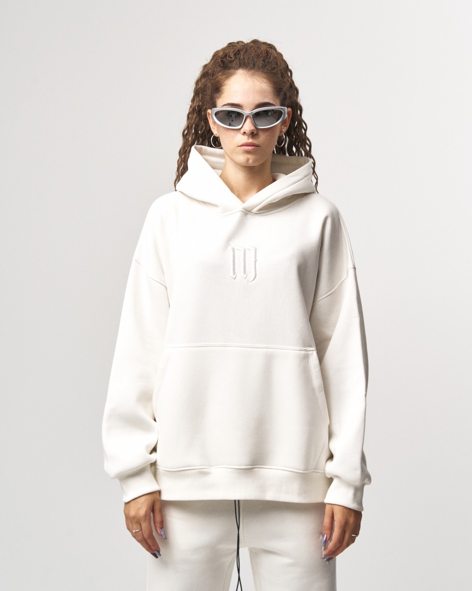 Insignio 3D Embroidered Designer Oversized Hoodie Jogger Set - White