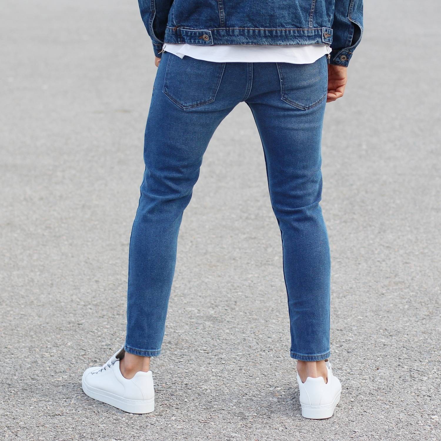 Patch-Work Slim-Fit Jeans in Blue