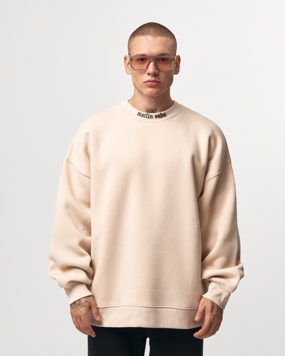 Oversized Sweatshirt mit Rundhalsausschnitt in Creme für Herren | Martin Valen