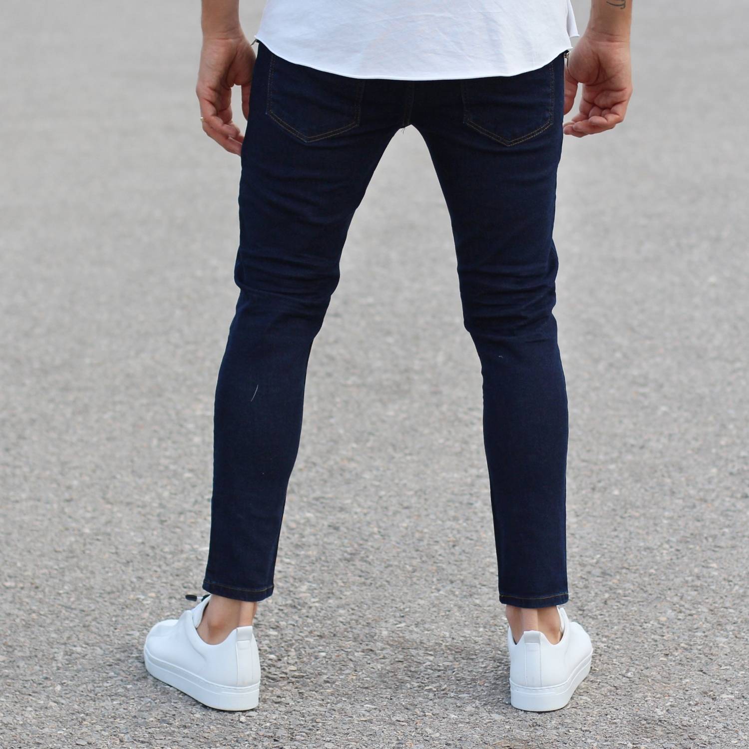 plain dark blue jeans