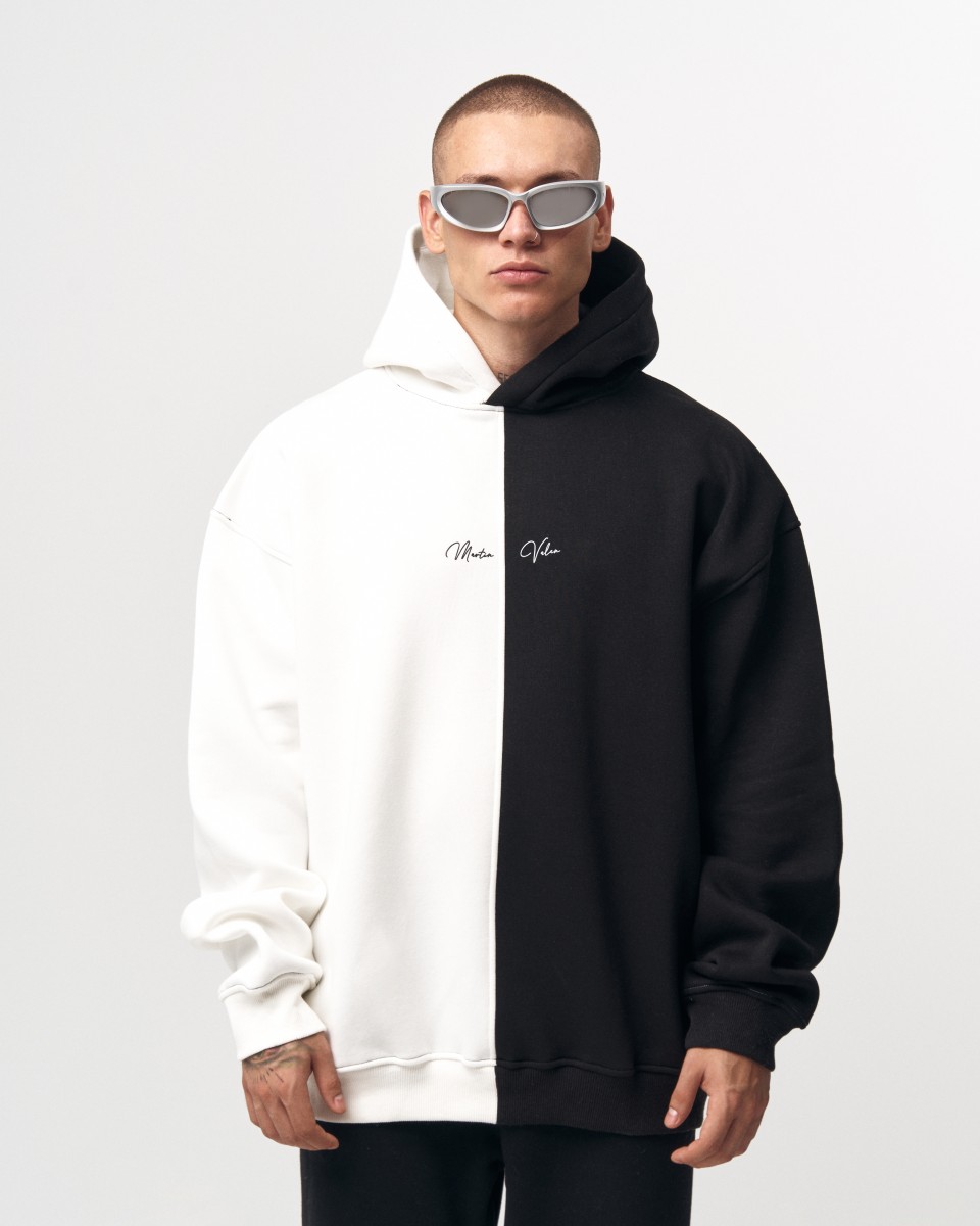 Men's Oversized Dual Color White And Black Hoodie - White