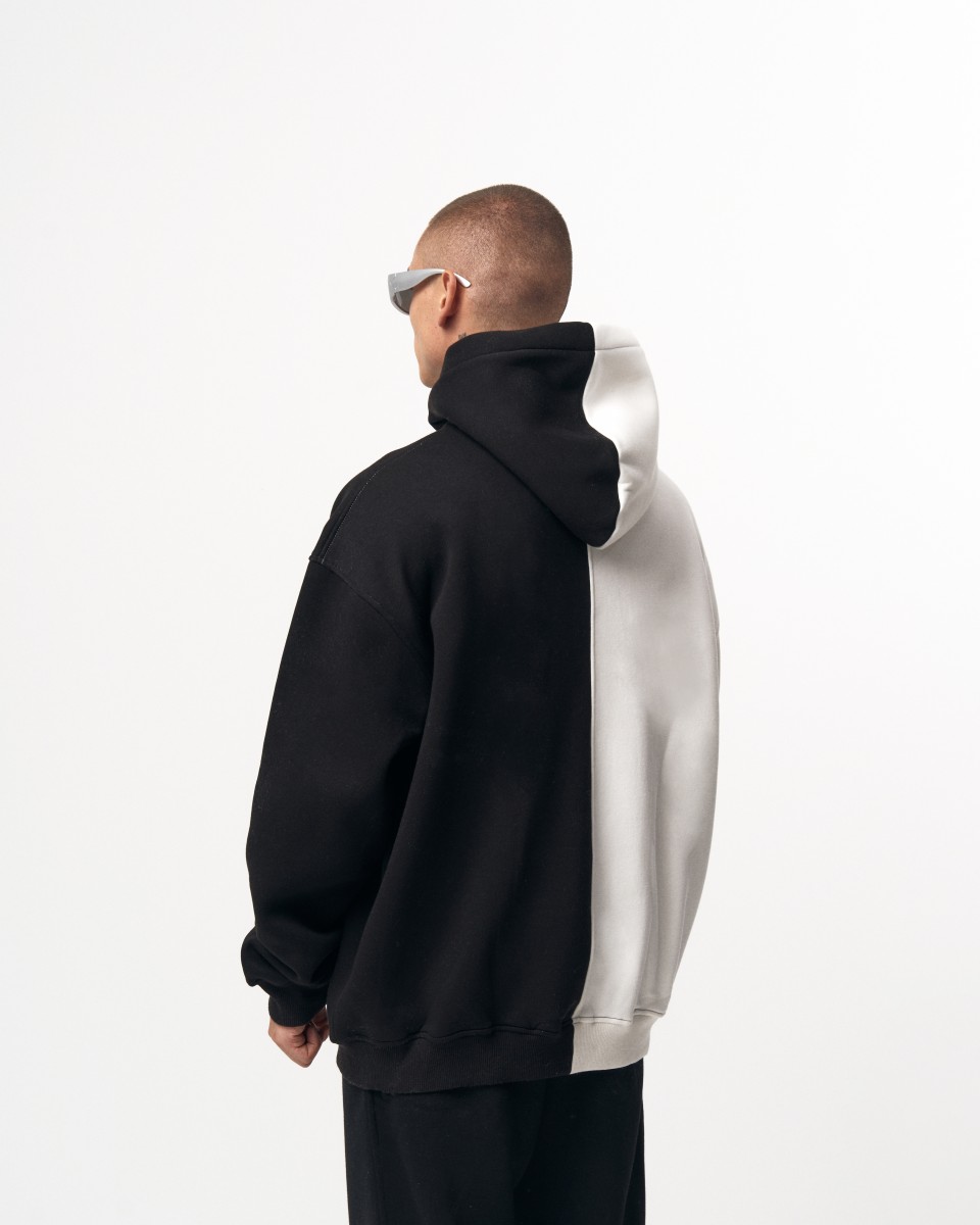Hoodie Oversize da Uomo in Bianco e Nero Bicolore | Martin Valen
