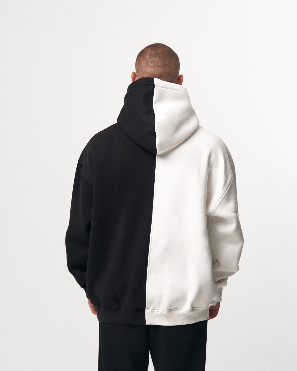 Hoodie Oversize da Uomo in Bianco e Nero Bicolore | Martin Valen