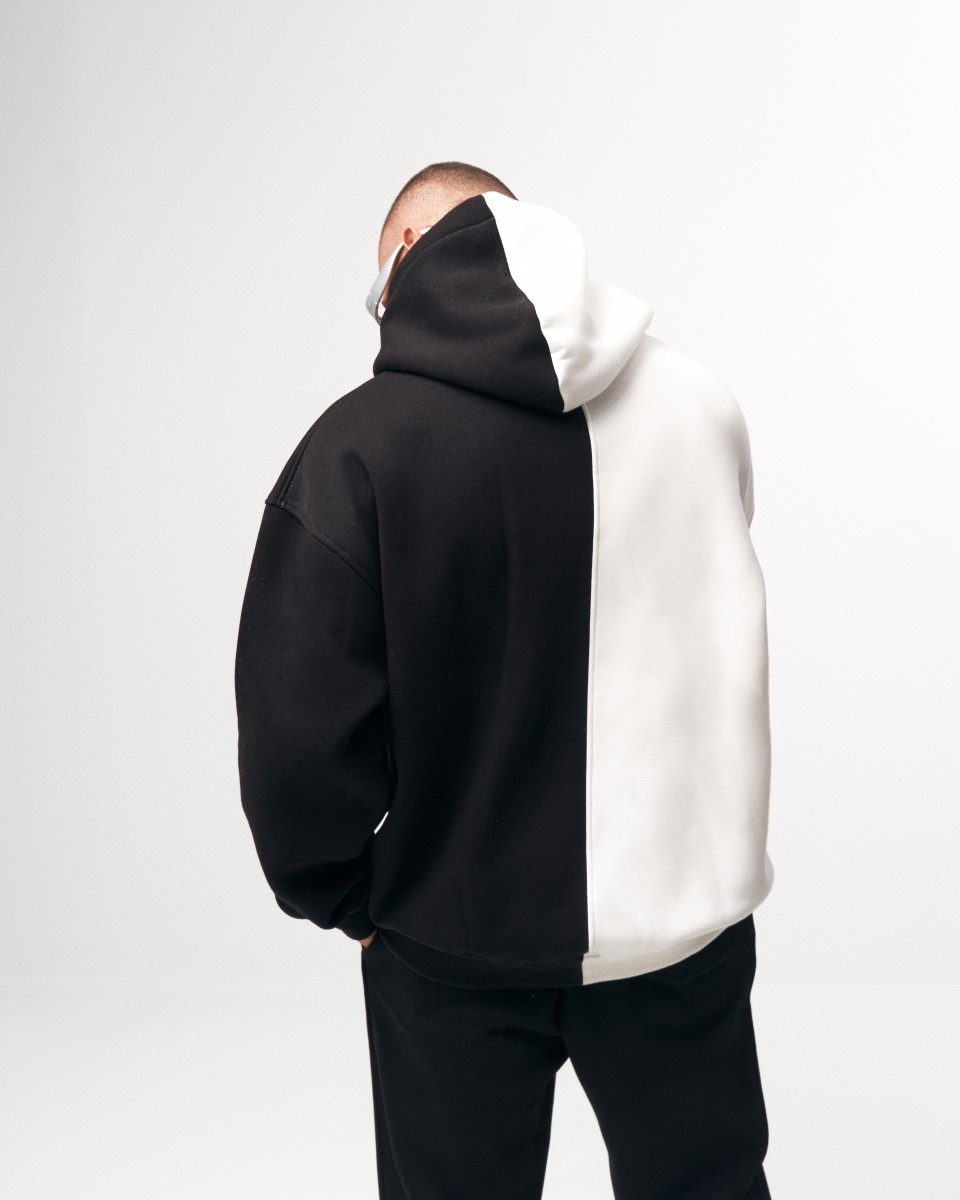 Hoodie Oversize Homme Bicolore Blanc et Noir | Martin Valen