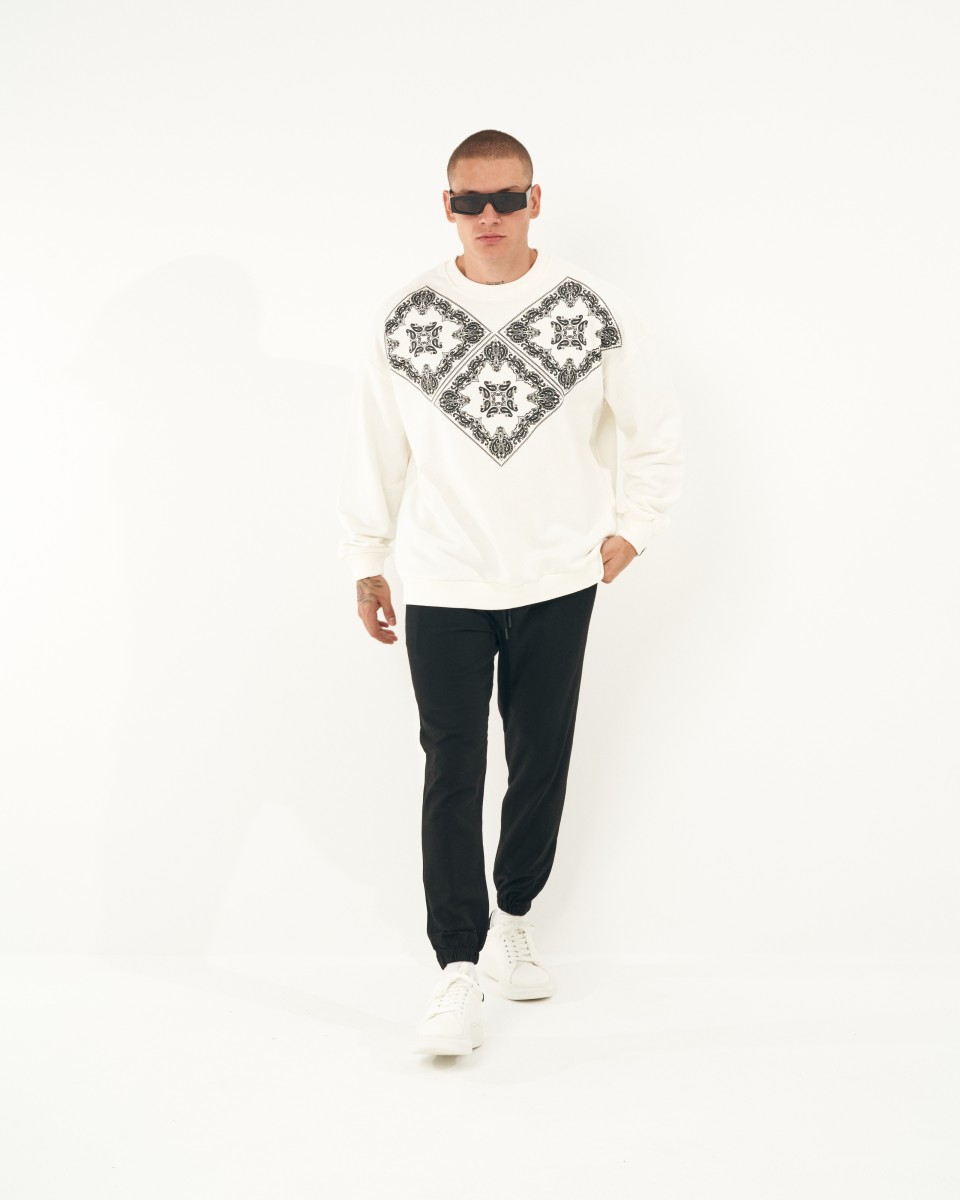 Men's Oversize Basic Sweatshirt Ethnic Designer White | Martin Valen