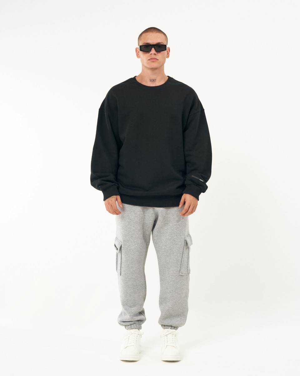 Heren Oversized Zwart Sweatshirt met Basic Kraag | Martin Valen