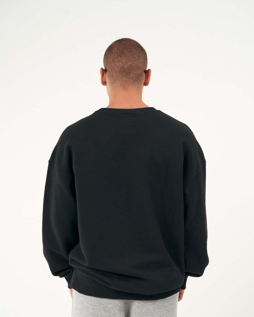 Men's Oversized Basic Collar Black Sweatshirt | Martin Valen