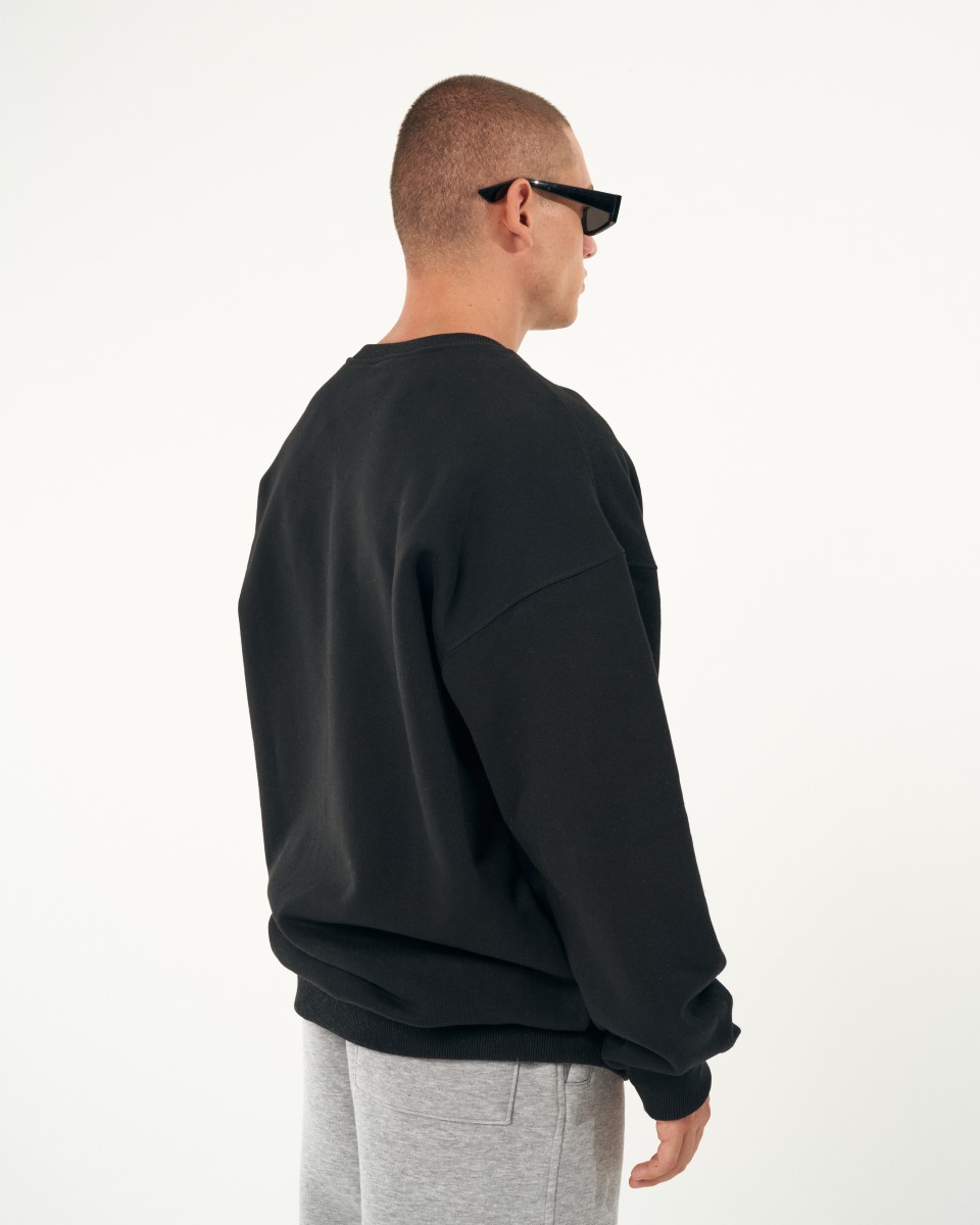 Men's Oversized Basic Collar Black Sweatshirt | Martin Valen