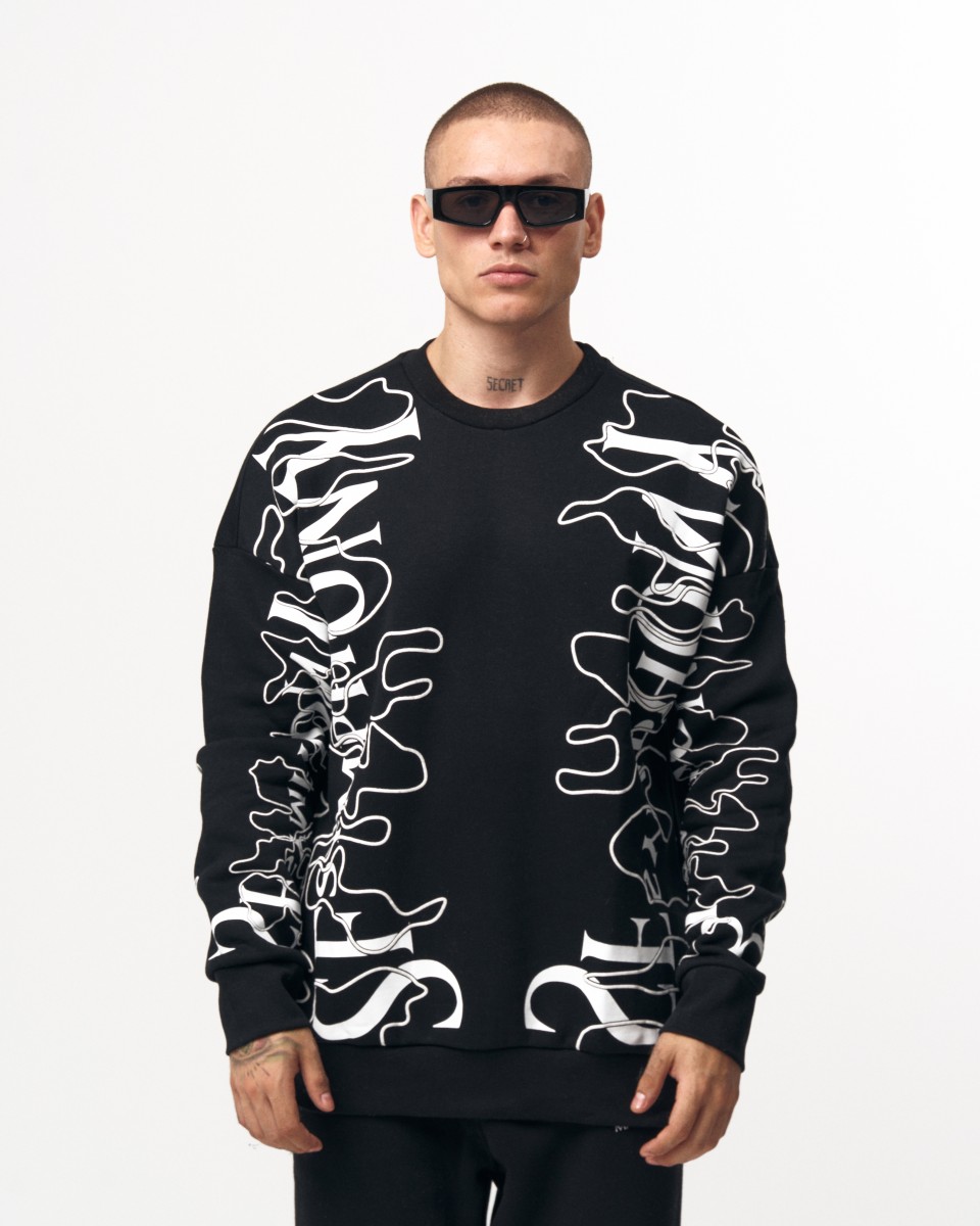 Sweatshirt Noir Imprimé Oversize pour Hommes - Noir