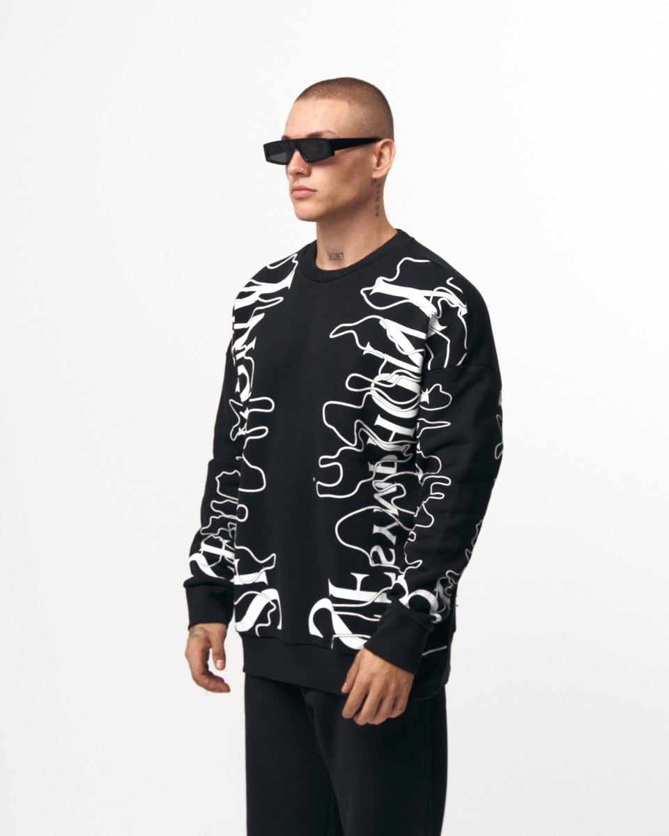 Men's Oversized Printed Black Sweatshirt | Martin Valen