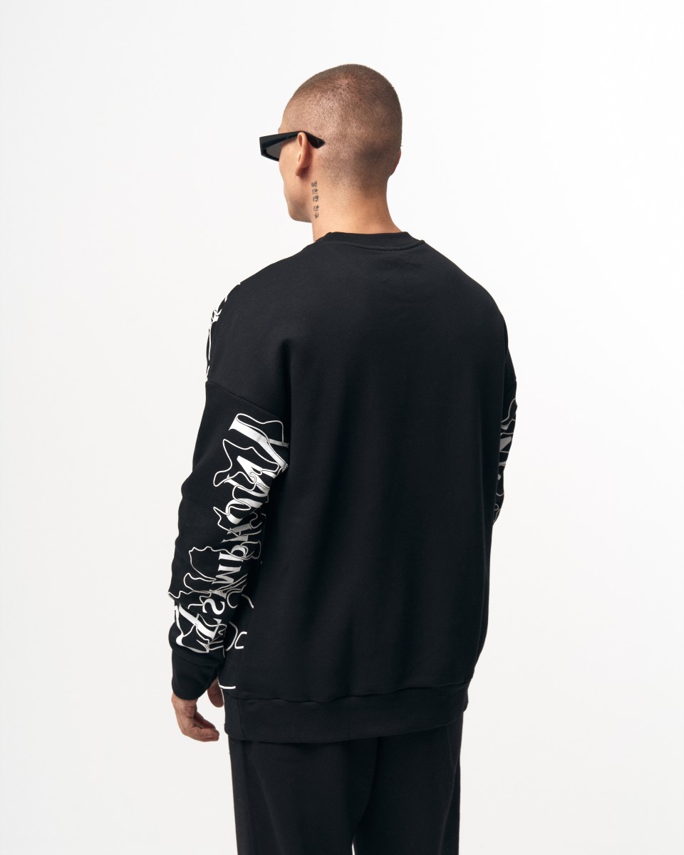 Sweatshirt Noir Imprimé Oversize pour Hommes | Martin Valen