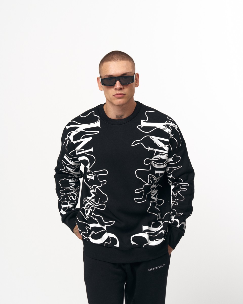 Sweatshirt Noir Imprimé Oversize pour Hommes | Martin Valen