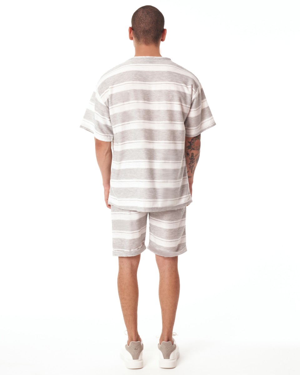 Men's Oversize Shortsuit Light Fabric Striped White-Grey | Martin Valen