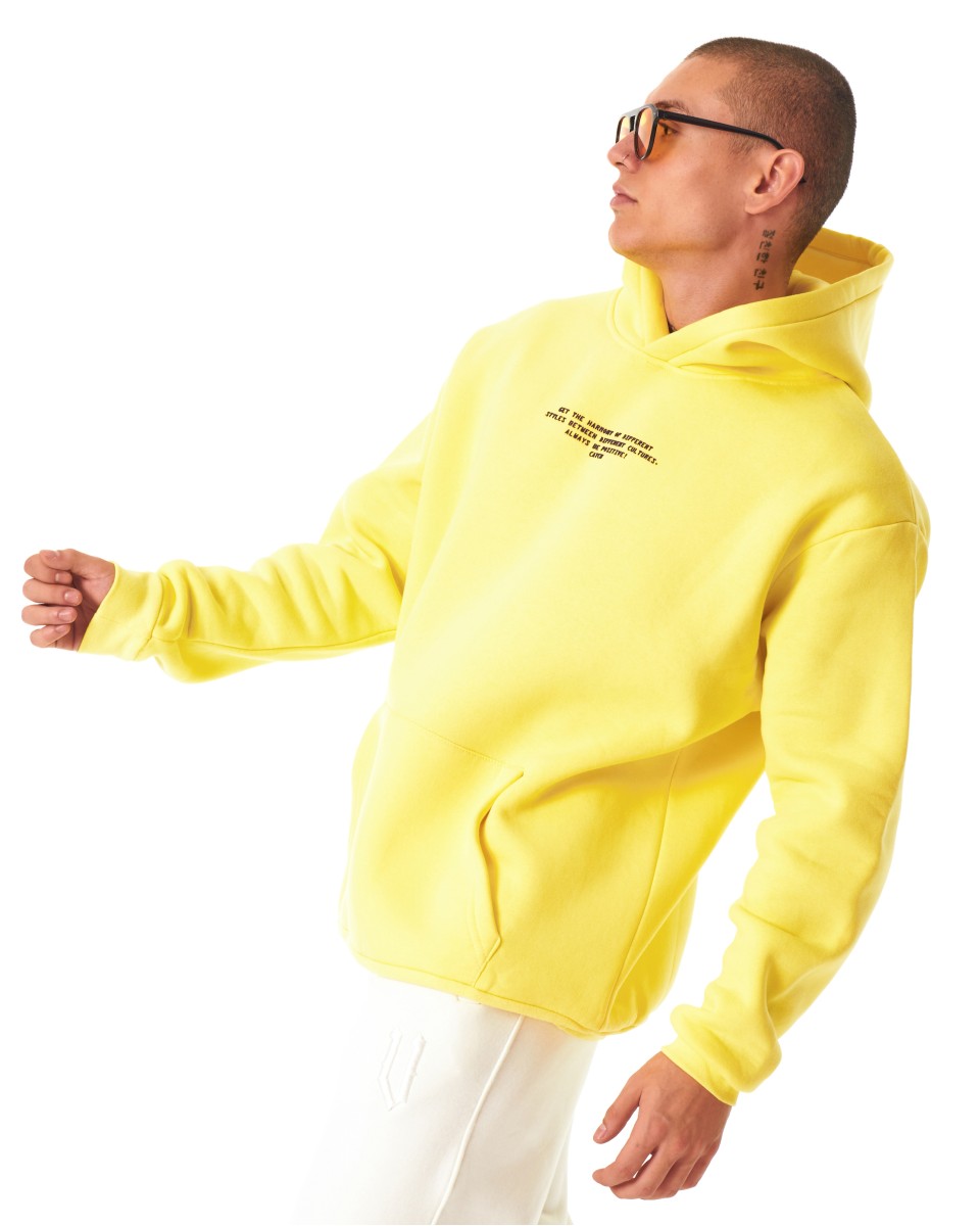 Men's Hoody Text Detailed With Front Pockets In Yellow | Martin Valen