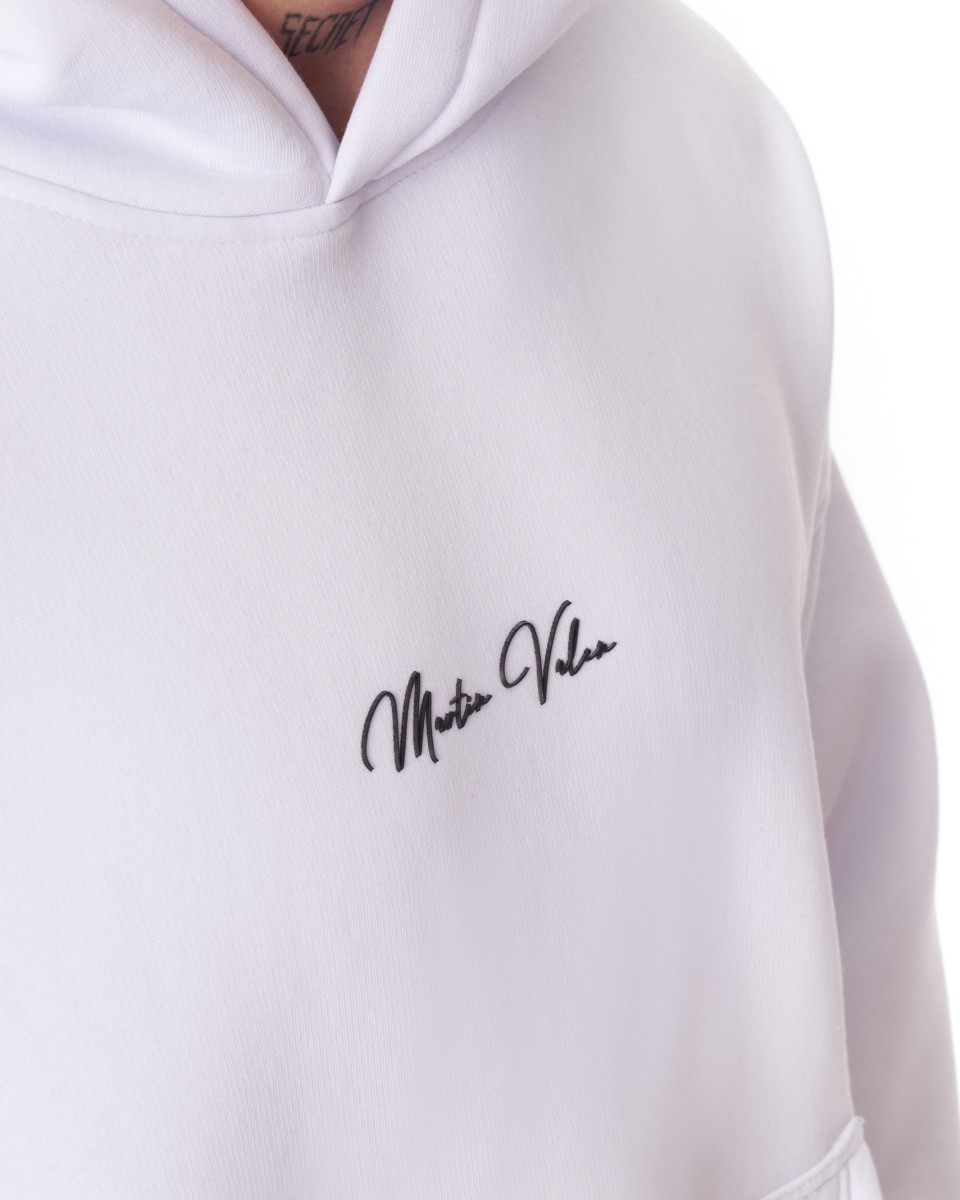 Men's Oversized Signature Detail White Cordless Hoodie | Martin Valen