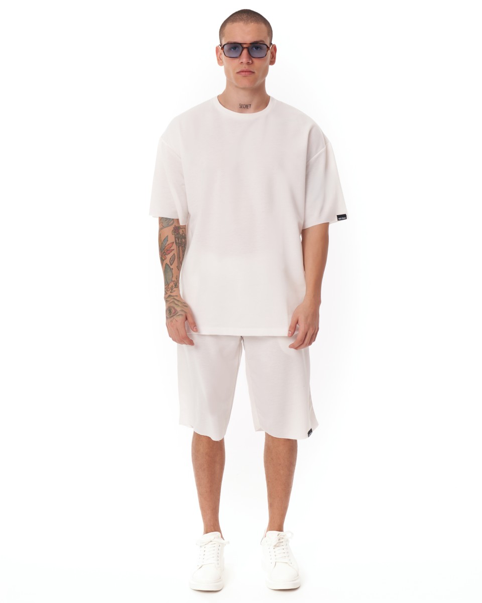 Short Oversize Homme Tissu Léger Blanc - Blanc