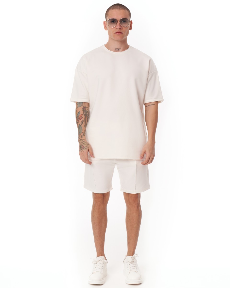 Traje corto oversize para hombre de tejido ligero de diseño blanco - Blanco