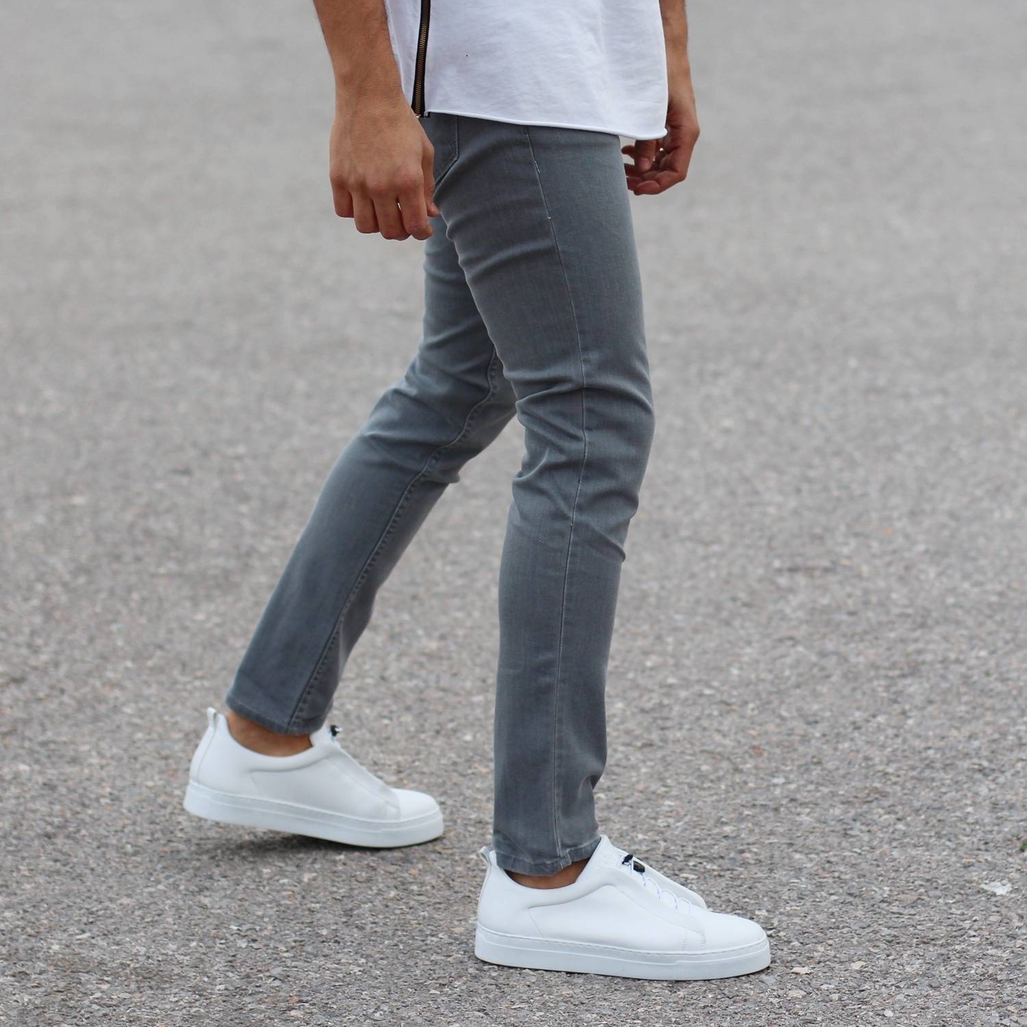 Plain Light Grey Slim-Fit Jeans
