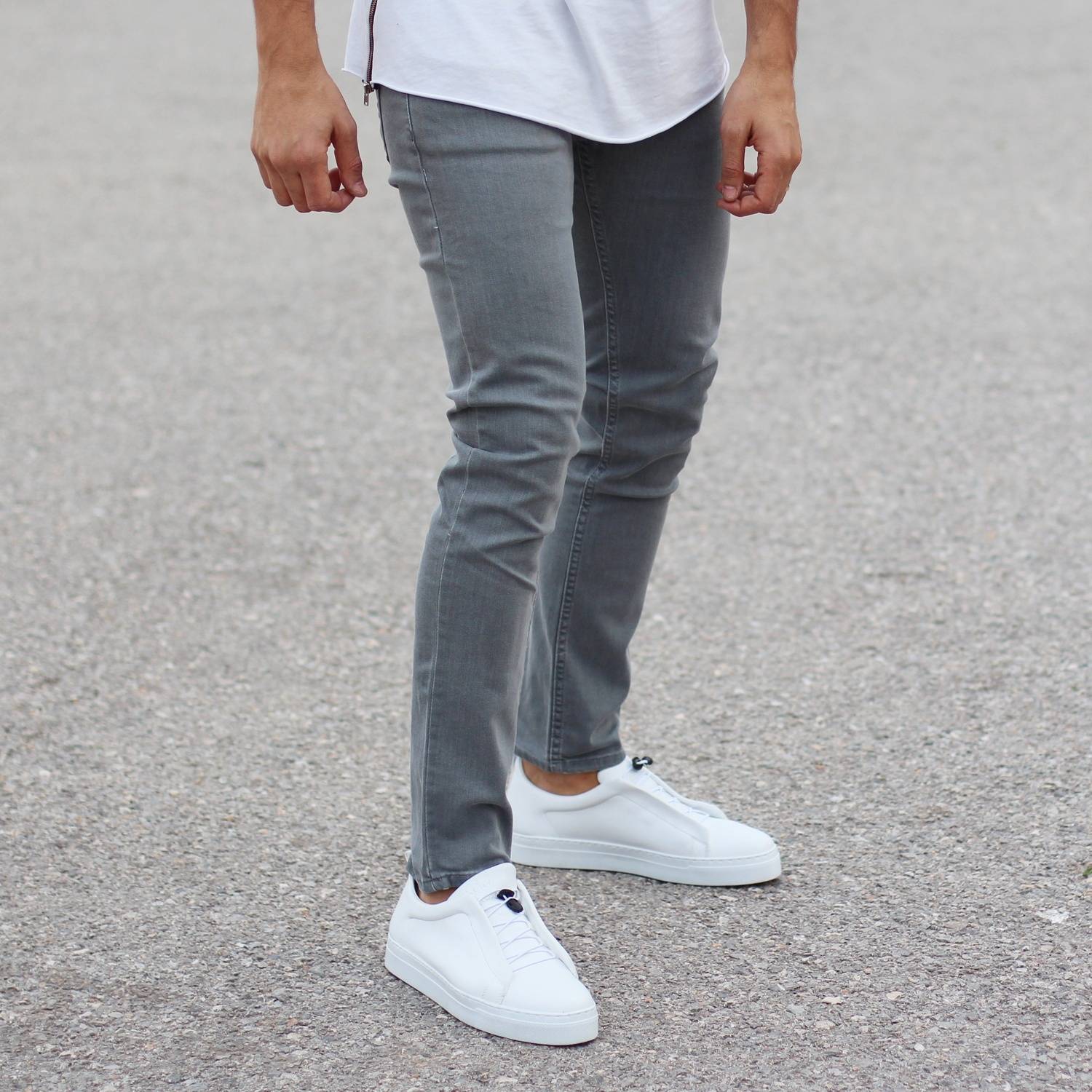 Plain Light Grey Slim-Fit Jeans