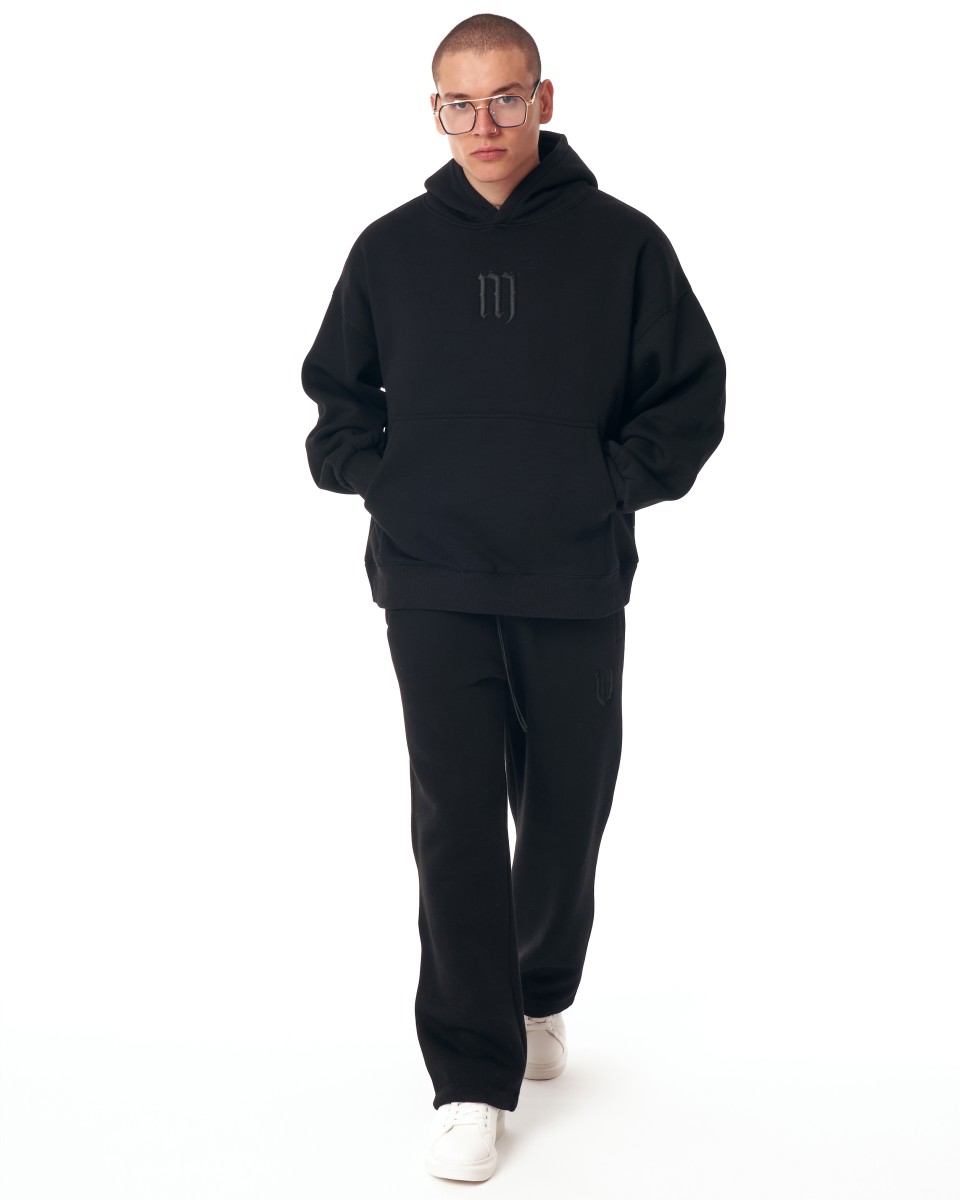 Insignio 3D Designer Embroidery Oversized Hoodie Tracksuit - Noir