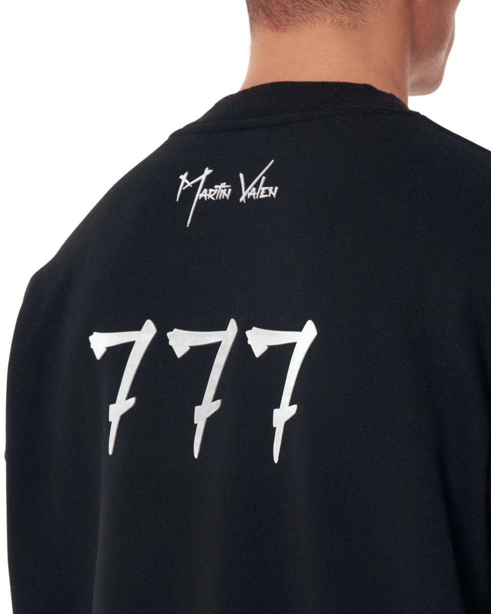 '777' Oversized Designer Sweatshirt with 3D Rubber Printed - Schwarz