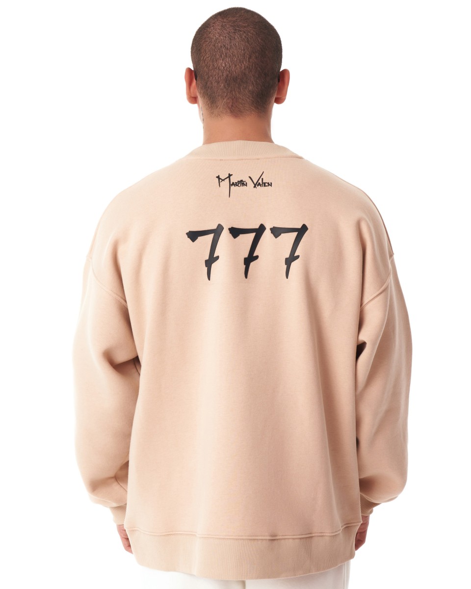 '777' Oversized Designer Sweatshirt met 3D Rubberprint - Beige