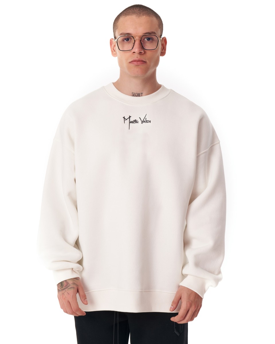 Ikigai Sweat-shirt surdimensionné Martin Valen imprimé en 3D pour hommes - Blanc
