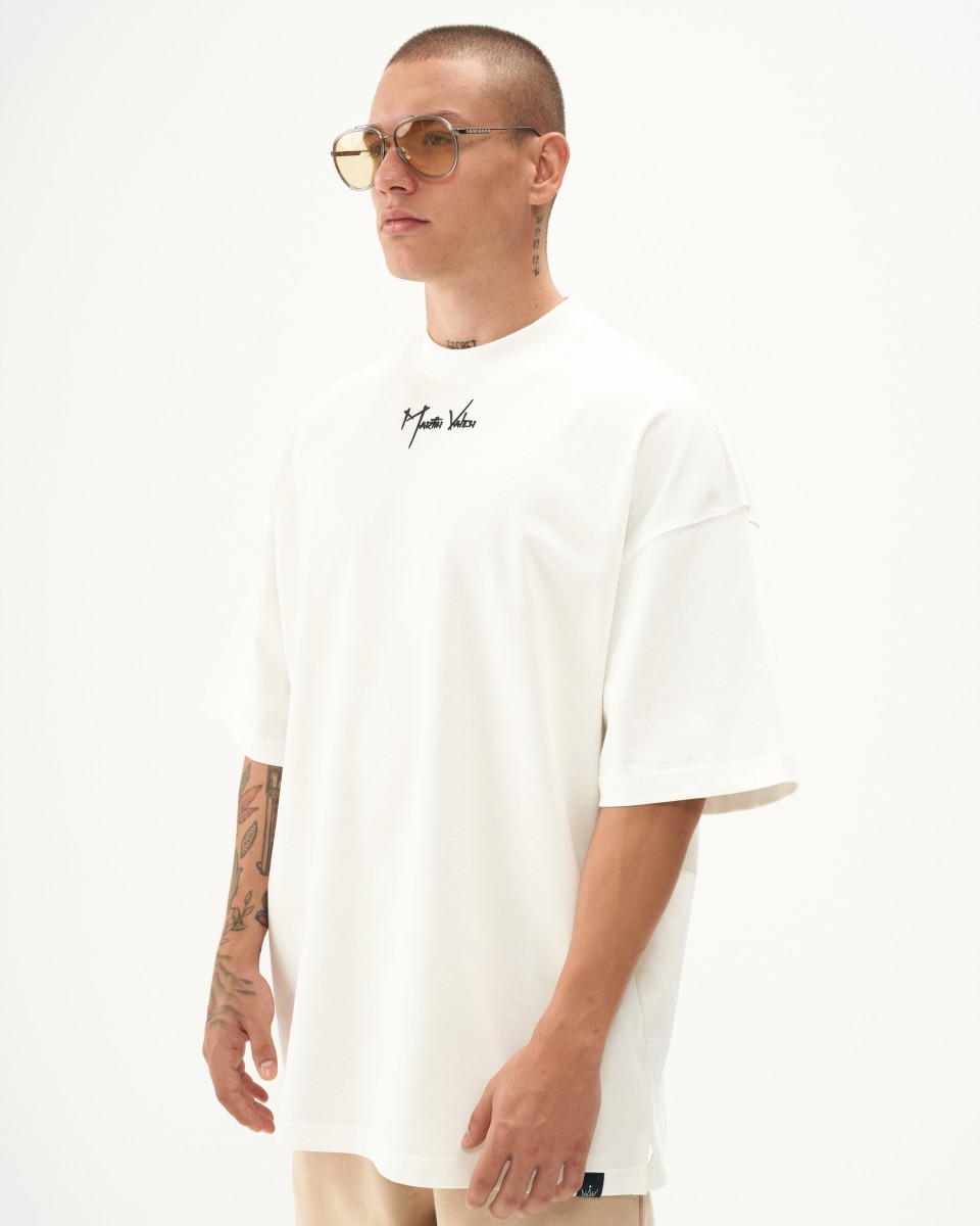 Men's Oversized Martin Valen 3D Printed White Heavy T-Shirt | Martin Valen