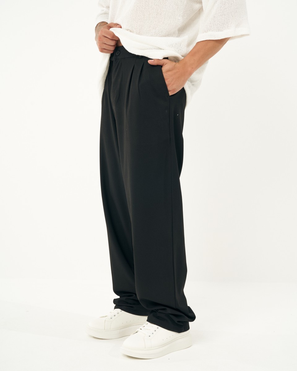 Men's Oversized Loose Fit Basic Sports Pants - Black