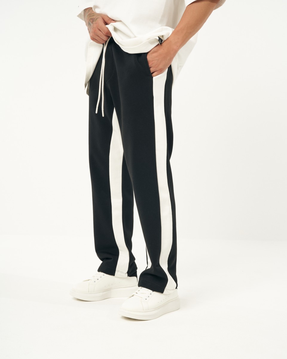 Pantalon de jogging baggy noir rayé surdimensionné - Noir
