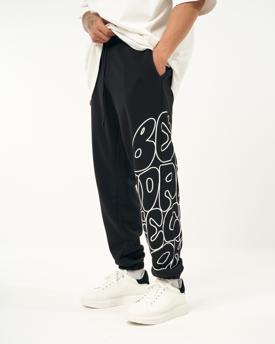 Oversized Black Jogger with Print